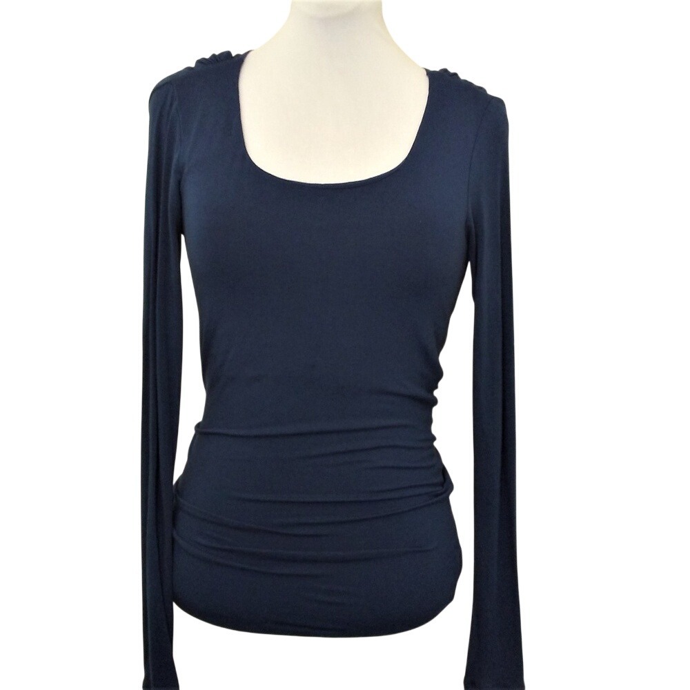 Cabi Navy Blue Cowl Back Racerback Long Sleeve Ruched Top 585 Small